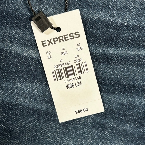 EXPRESS Jeans Denim Skinny Hyper Stretch Dark Blue Wash Mens 36x34 NWT - Picture 12 of 12